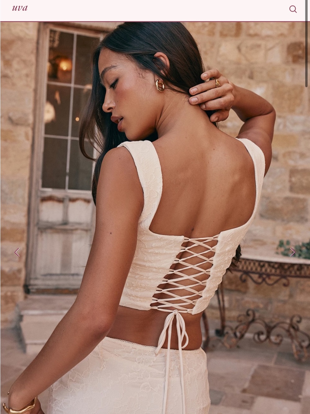 House of CB Cream Lace-Up Crop Top